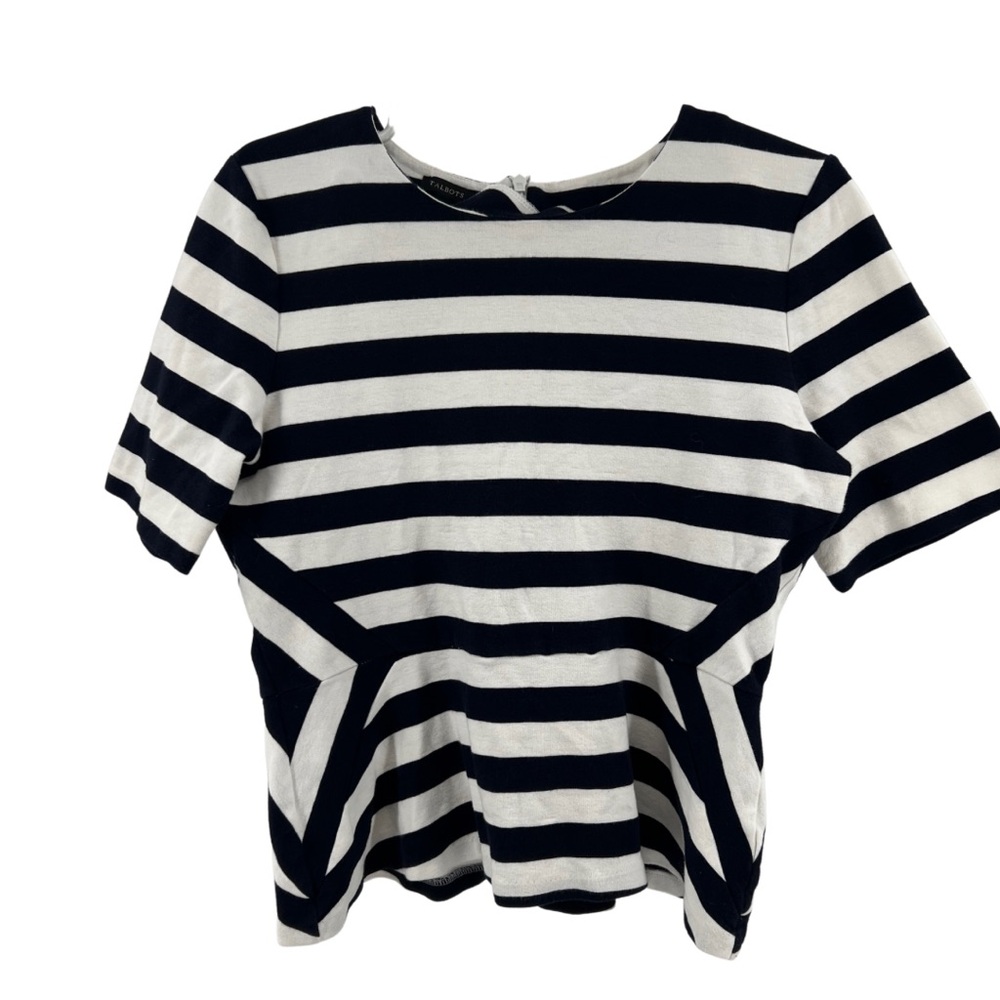 Talbots striped navy white L top nautical office casual workwear modal cotton